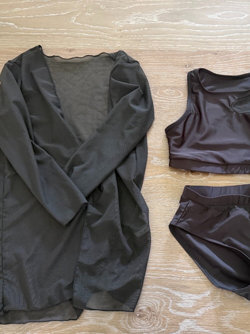 Girls SHEIN black mesh 3 piece bathing suit set coverup size 9 years